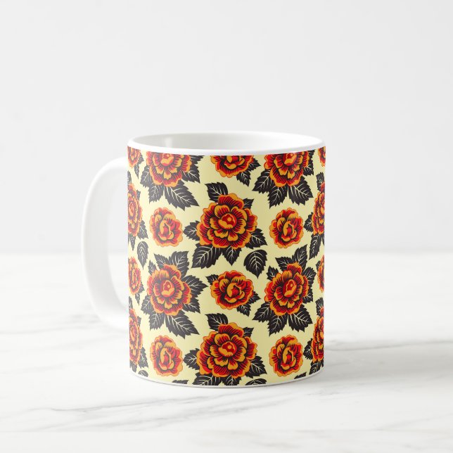 Mug Élégant Chic Design Moderne Fleurs Oranges (Devant gauche)