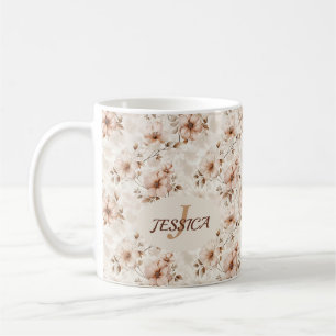 Mug Élégant Chic Design Vintage Pastel Script Fleurs