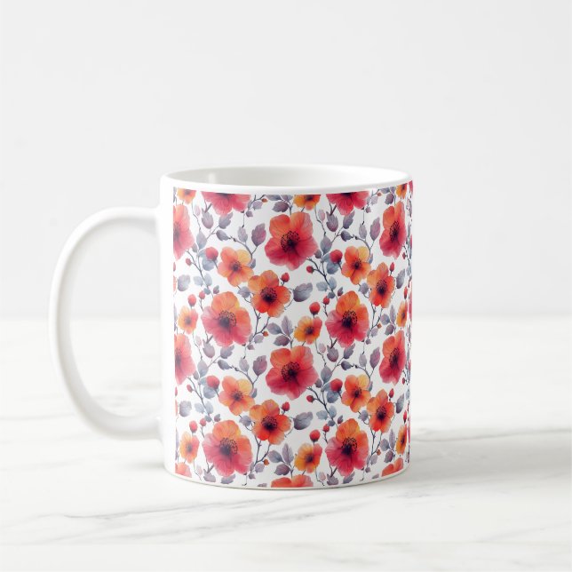 Mug Élégant Chic Fille Stylé Fleurs Rouges Modernes (Gauche)