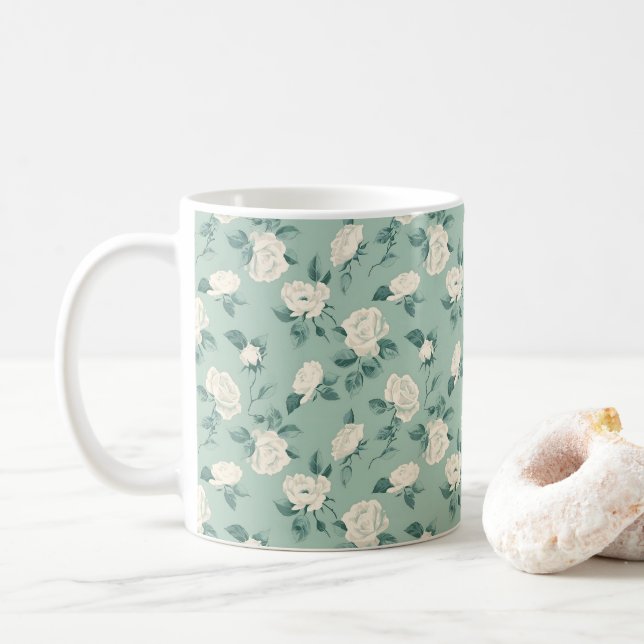 Mug Élégant Chic Fleurs Blanches Vintage Stylées (Avec donut)