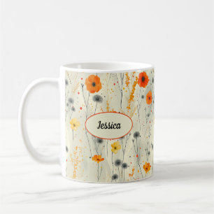 Mug Élégant Chic Orange Élégant Fleurs Modernes