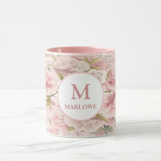 Mug Élégant chic romantique rose floral (Centre)