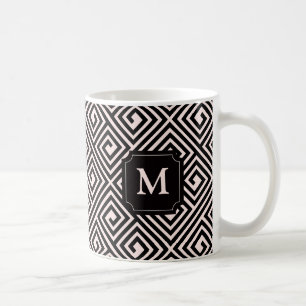 Mug Élégant Chic Rose Noir Motif à la Grecque Monogra