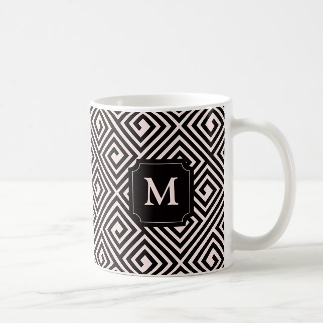 Mug Élégant Chic Rose Noir Motif à la Grecque Monogra (Droite)