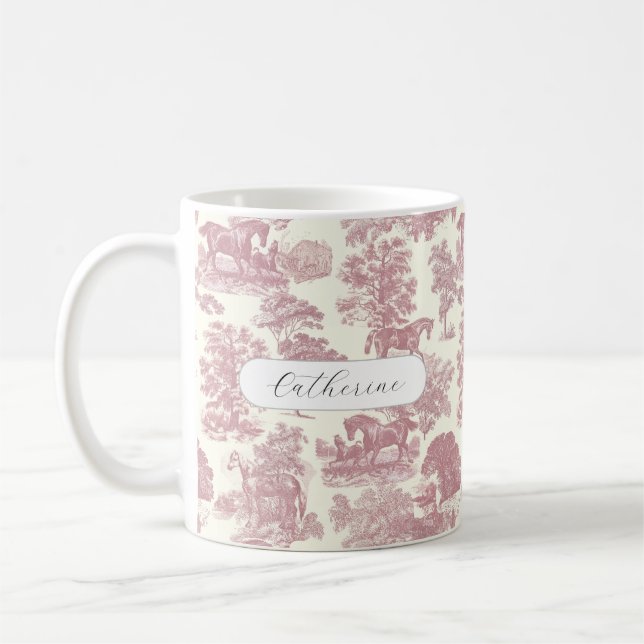 Mug Élégant Chic Rose Rustique Toile Nom (Gauche)