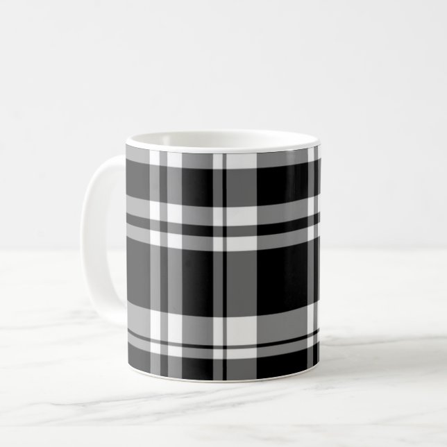 Mug Élégant classique noir blanc plaid motif (Devant gauche)