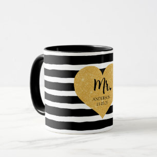 Mug Elégant Coeur d'Or Grandes Noires Juste Marié