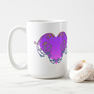 Mug Élégant Cœur Violet Romantique avec Floraison