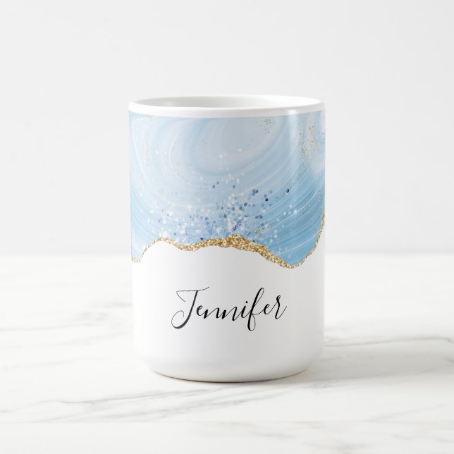 Mug Elégant Cool Bleu Agate et Parties scintillant Or  (Centre)