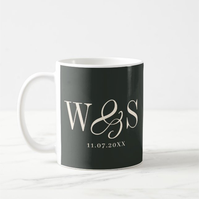 Mug Élégant couple mariage initial d'ébène (Gauche)