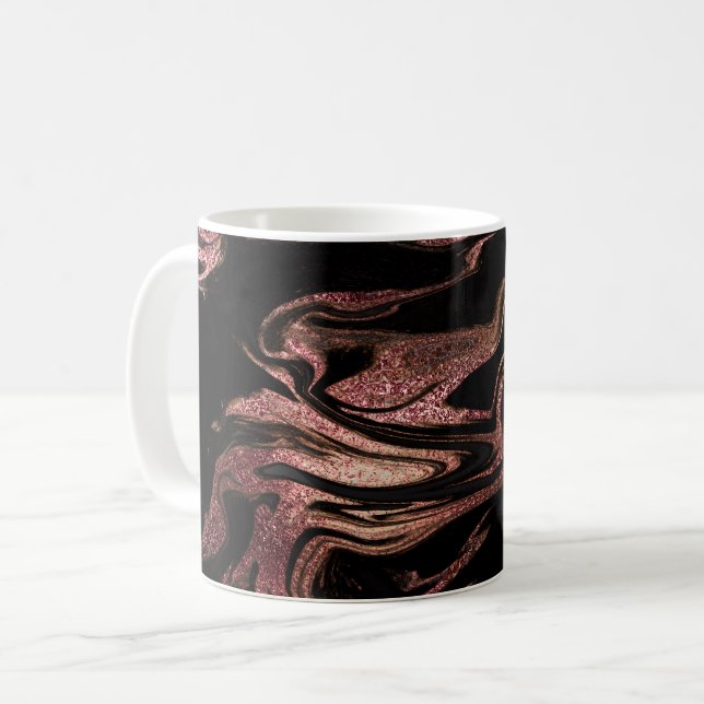 Mug Élégant cuivre moderne rose or & marbre noir (Devant gauche)
