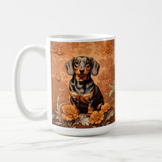 Mug Elégant Dachshund Et Marigolds (Gauche)