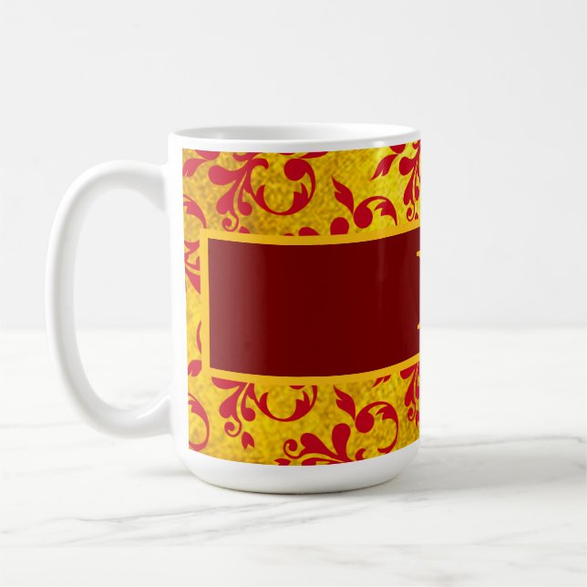 Mug Elégant Damas rouge et texture or (Gauche)