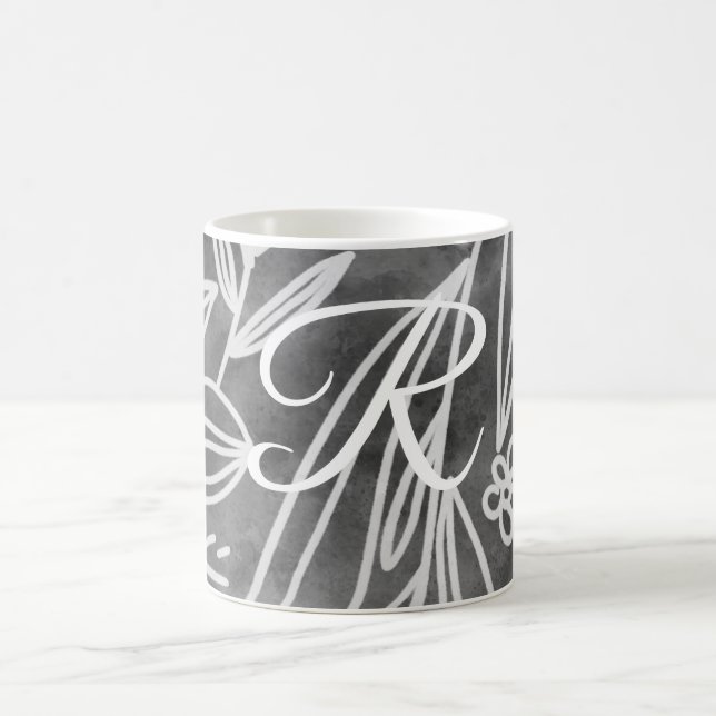 Mug Élégant dessin de Feuilles de Monogramme noir et b (Centre)