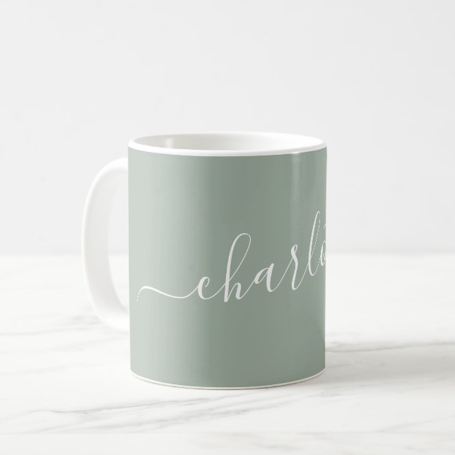 Mug Elegant Dusty Sage Script Modern Name Personalized (Devant gauche)