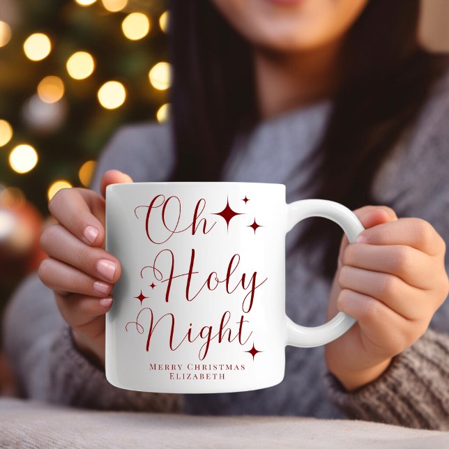Mug Élégant écriture rouge Oh Sainte Nuit Joyeux Noël  (Créateur téléchargé)