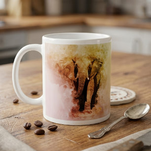 Mug Élégant Éléphant d'Afrique Mâle Marchant Aquarelle