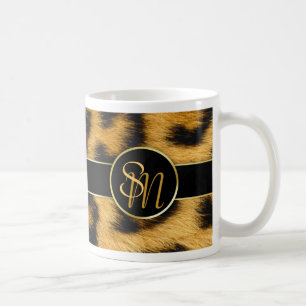 Mug Élégant Empreinte de léopard Monogramme Script - M