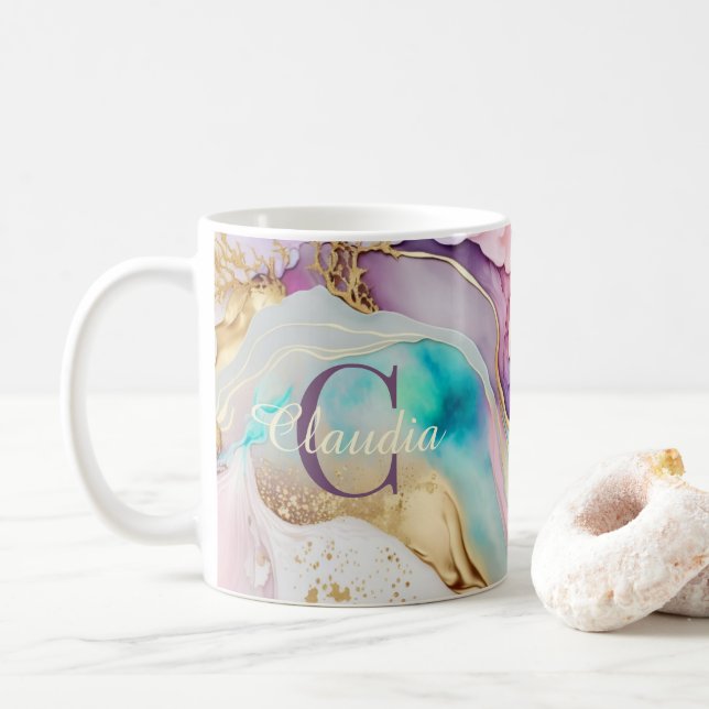 Mug Élégant encre liquide de marbre Monogram (Avec donut)