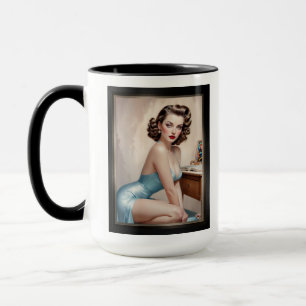 Mug Élégant Épinglette Beauté de fille en bleu satiné 