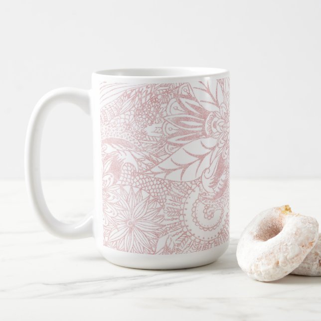 Mug Elégant faux rose or design de mandala floral (Avec donut)