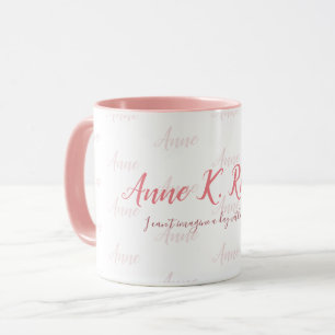 Mug élégant féminin manuscrit nom rose blanc