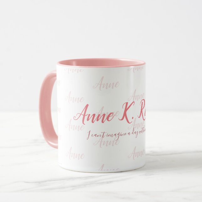 Mug élégant féminin manuscrit nom rose blanc (Devant gauche)