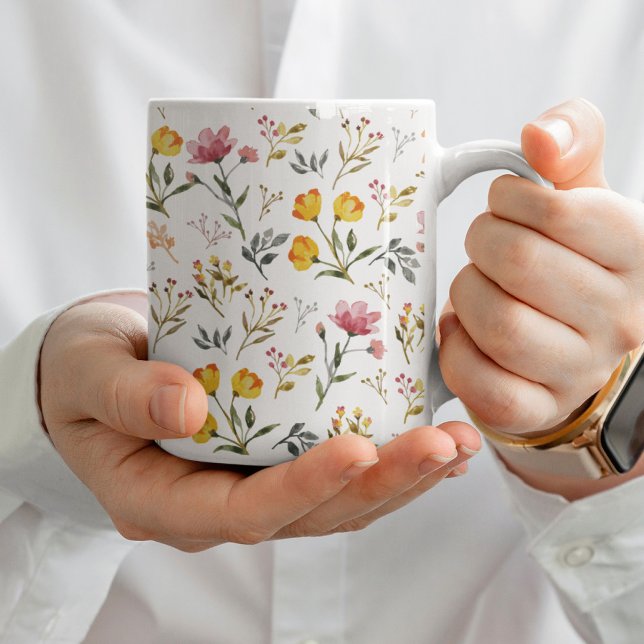 Mug Elégant Fleur sauvage aquarelle blanc (Créateur téléchargé)