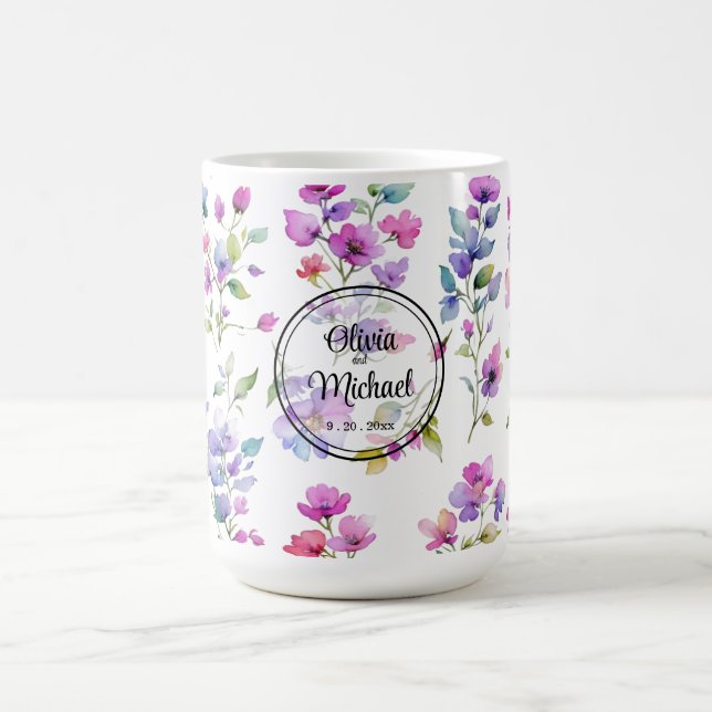 Mug Élégant fleurs sauvages d'aquarelle rose violet (Centre)