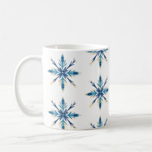 Mug Élégant flocon de neige peint en bleu et or