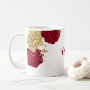 Mug Élégant floral bordeaux or 