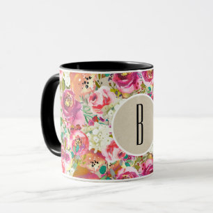 Mug Élégant Floral Chic Rustique Kraft Monogramme Pers