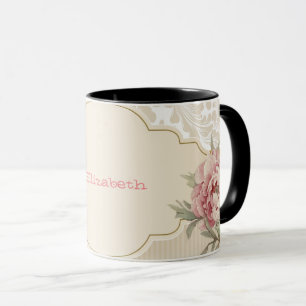 Mug Élégant floral damassé de roses chic