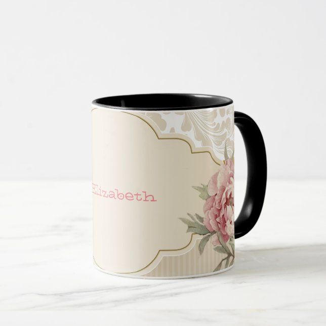 Mug Élégant floral damassé de roses chic  (Devant droit)