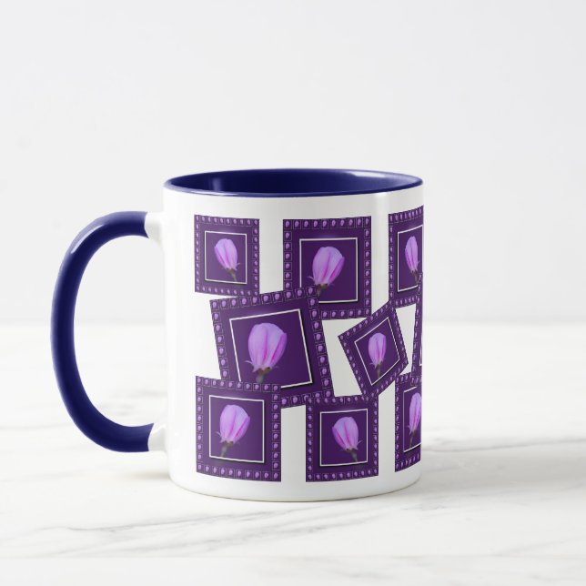 Mug Élégant floral de printemps rose et violet (Gauche)