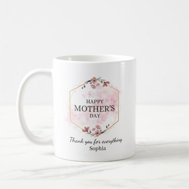 Mug Elegant Floral Happy Mother’s Day Personalized (Gauche)