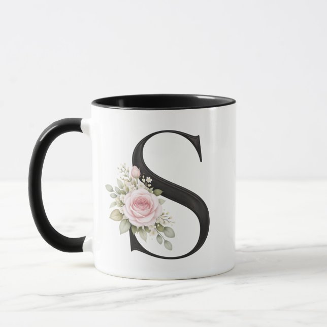 Mug Elegant Floral Letter S Monogram Logo (Gauche)