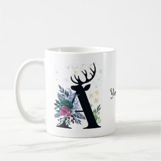 Mug Élégant Floral Monogramme Famille Noël