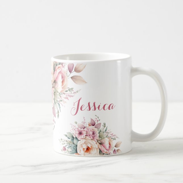 Mug Élégant Floral Nom personnalisé moderne (Droite)
