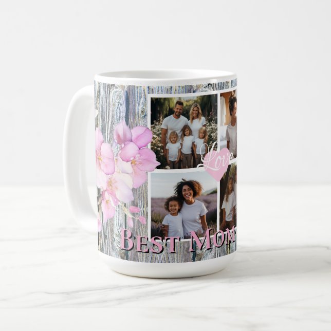 Mug Elégant floral Personnalisé 4 photo Best Mom (Devant gauche)