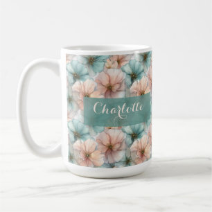 Mug Élégant Floral Personnalisé Rose et Vert Vintage