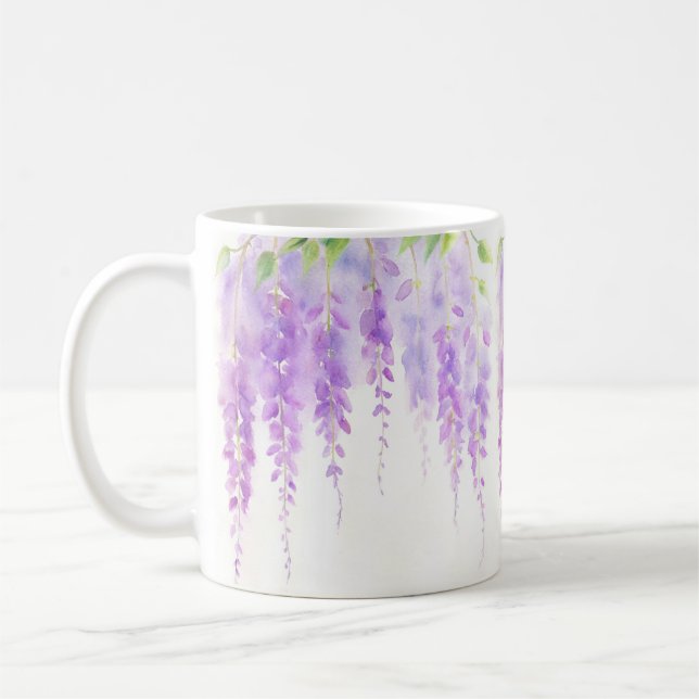 Mug Elégant Floral Purple Wisteria Fleurs Aquarelle (Gauche)