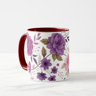 Mug Élégant Floral Violet Bourguignon Deux-Tons Vintag