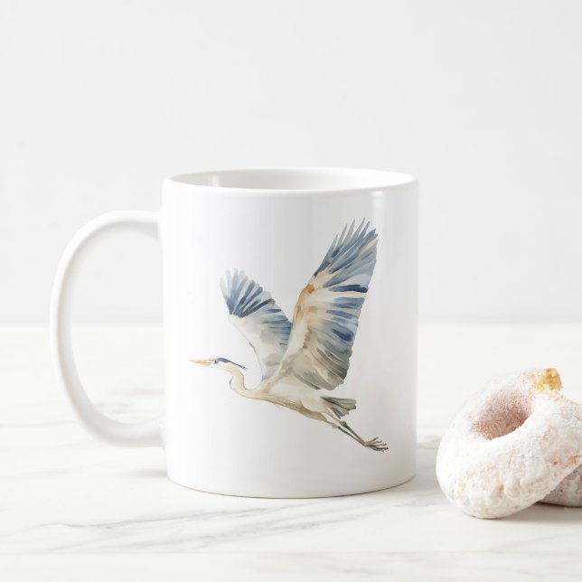 Mug Élégant Flying Blue Herons Blanc (Avec donut)