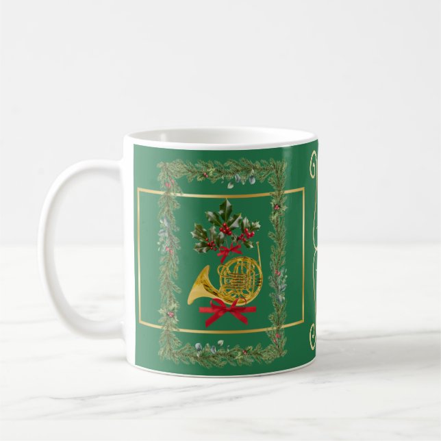 Mug Elegant French Horn Christmas Green (Gauche)