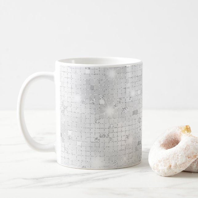 Mug Élégant Glam blanc brillant argenté (Avec donut)