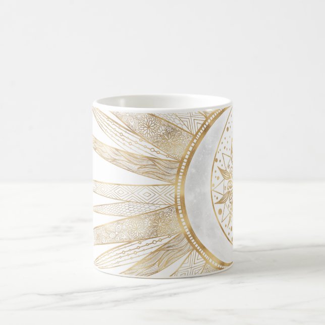 Mug Elegant Gold Doodles Sun Moon Mandala Design (Centre)