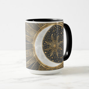 Mug Elegant Gold Doodles Sun Moon Mandala Design
