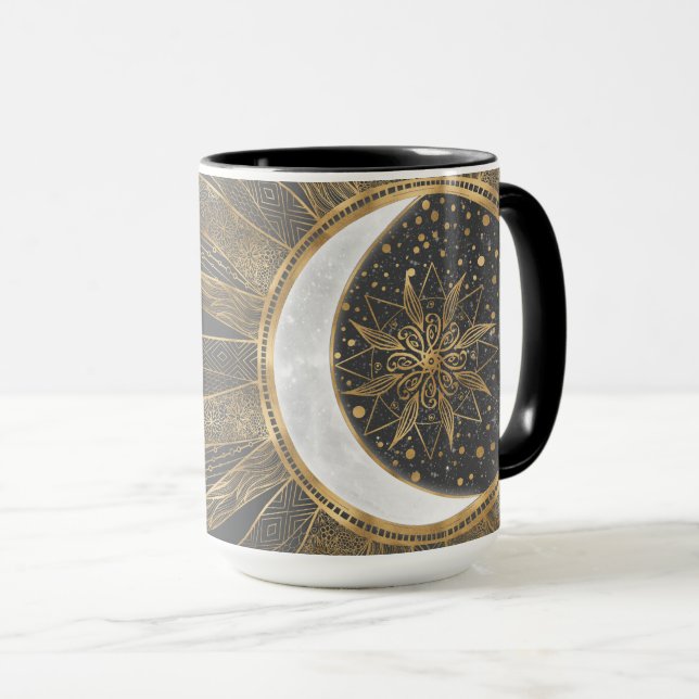 Mug Elegant Gold Doodles Sun Moon Mandala Design (Devant droit)