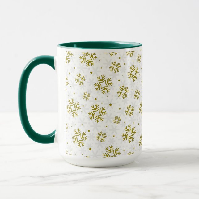 Mug Elegant Gold Snowflake Winter Pattern (Gauche)